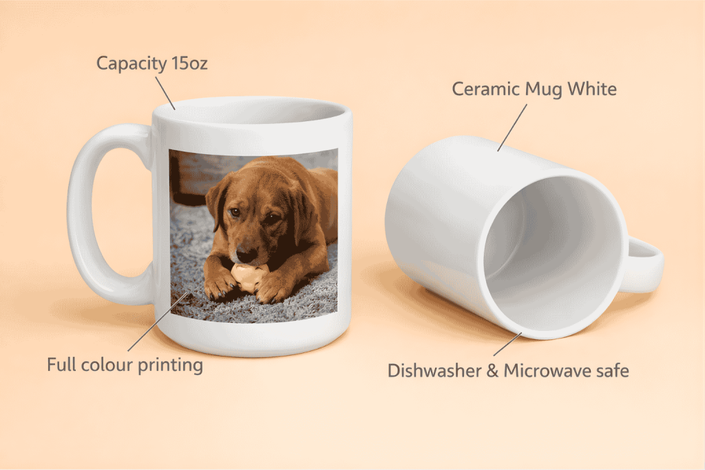 Ceramic mugs with dog print details