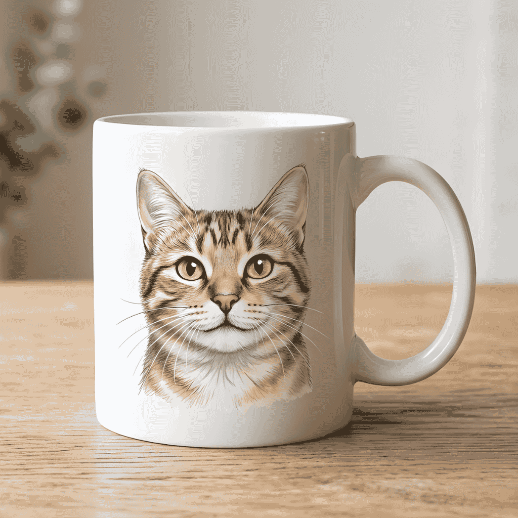 a cat printed on a mug